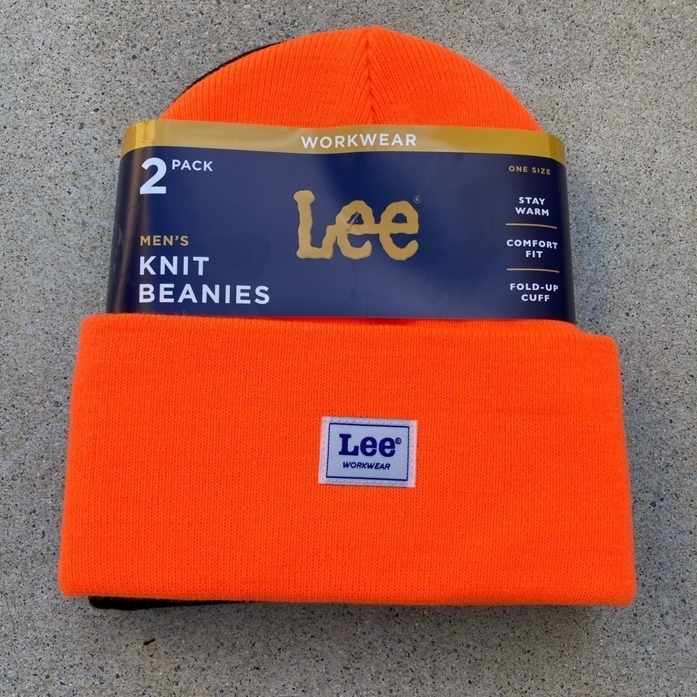 Men's Lee Brand Beanies 2 Pack Orange Black One Size Workwear Heritage Women USA
